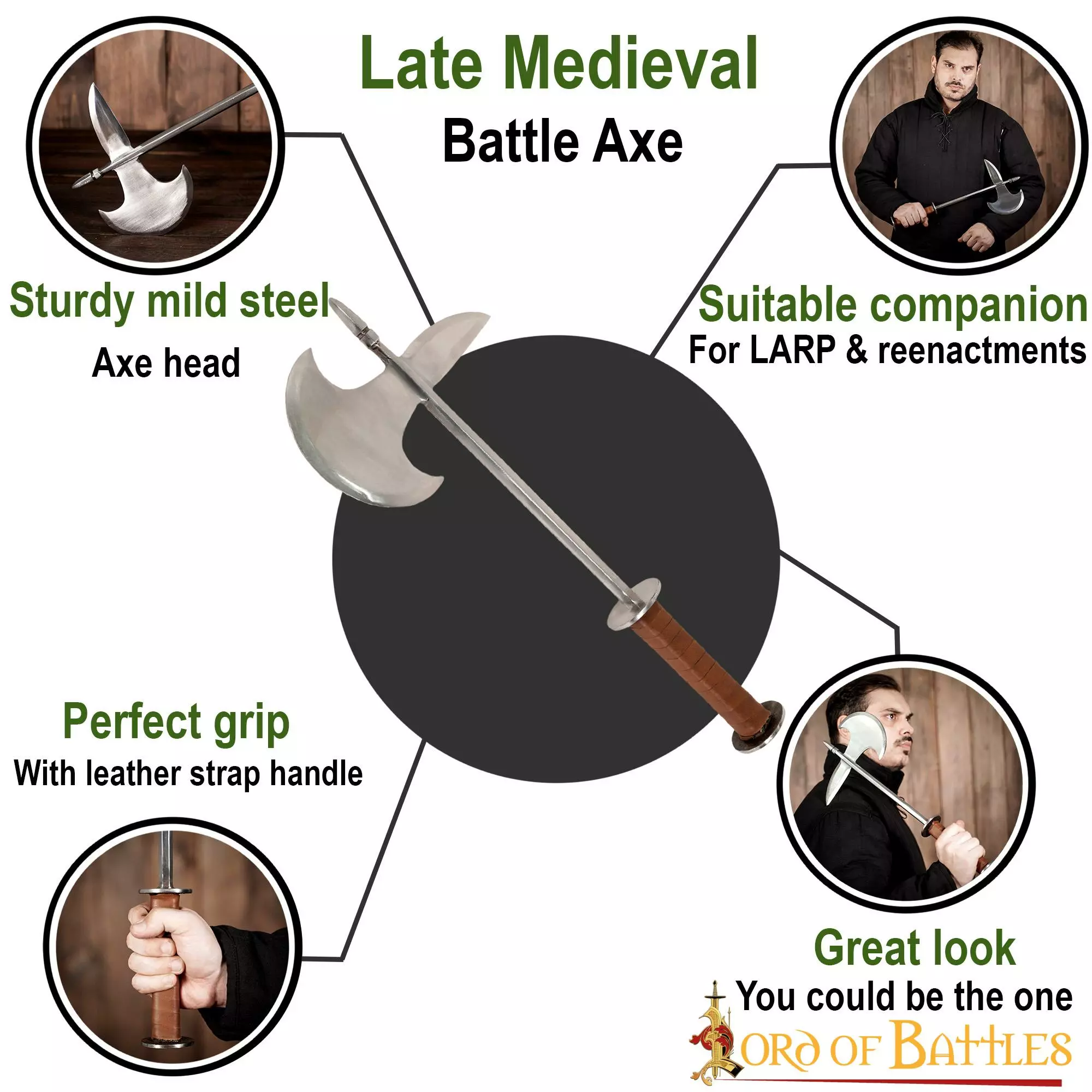 Hacha De Batalla Medieval Con Mango De Cuero 6 Hacha De Batalla Medieval Con Mango De Cuero - Imagen 4