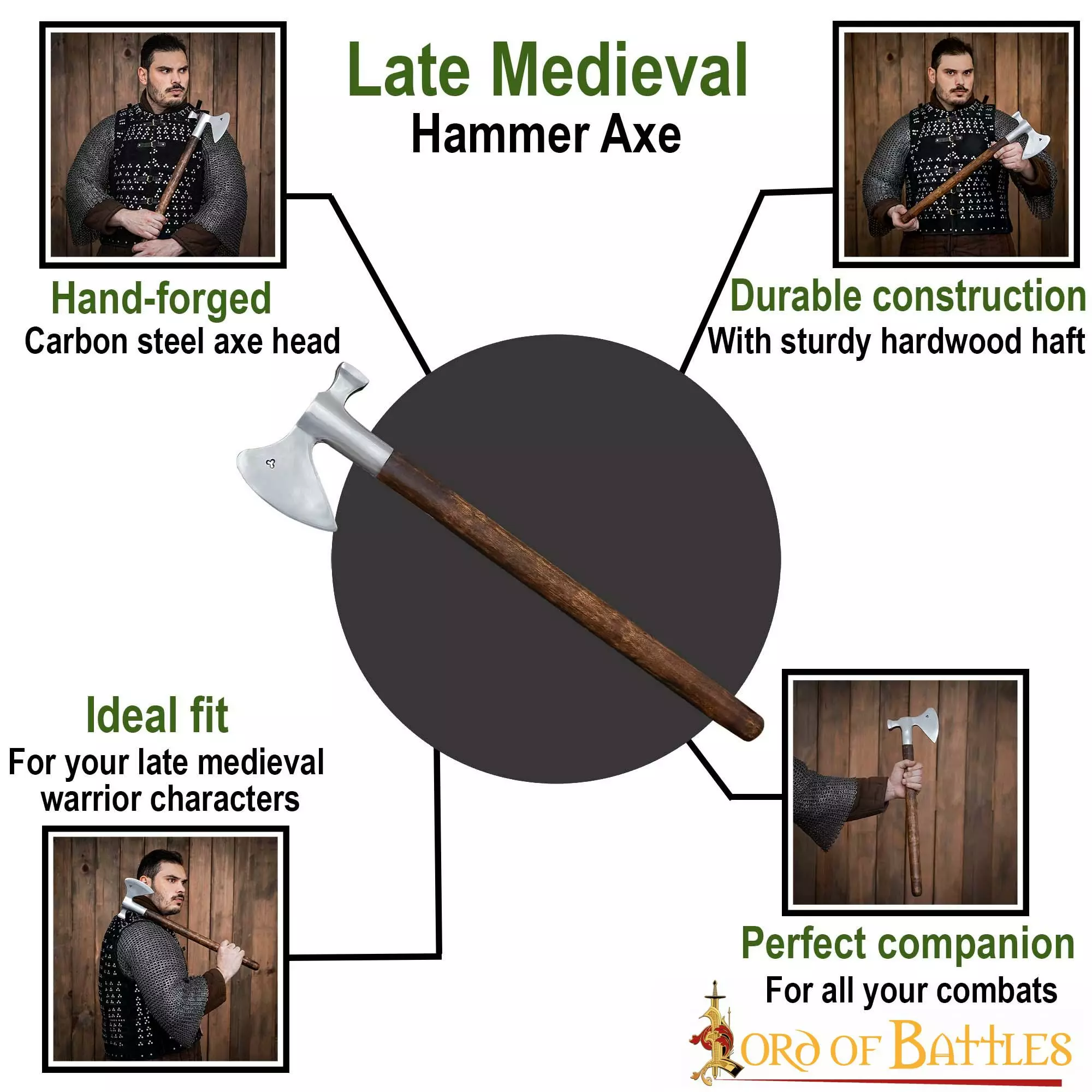 Hacha Medieval De Martillo Con Cabeza De Acero Al Carbono Forjada A Mano 6 Hacha Medieval De Martillo Con Cabeza De Acero Al Carbono Forjada A Mano - Imagen 4