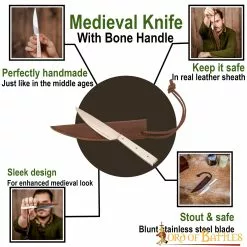 Cuchillo Medieval Pequeño De Acero Inoxidable Con Mango De Hueso Auténtico 11 Cuchillo Medieval Pequeño De Acero Inoxidable Con Mango De Hueso Auténtico -Armadura Ventas 25645CBR pattern1
