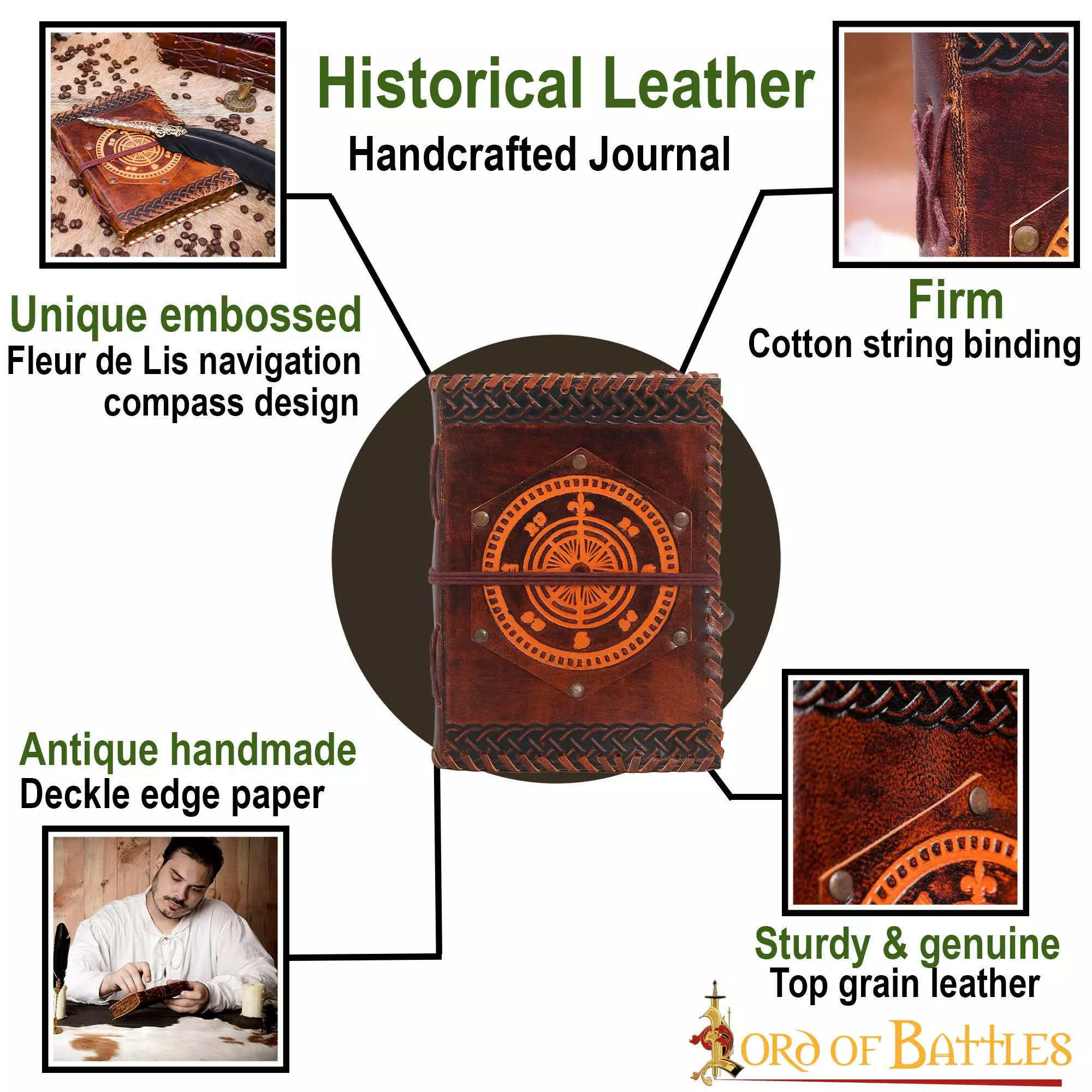 Brújula De Navegación Fleur De Lis Diario De Notas De Cuero Auténtico Hecho A Mano 6 Brújula De Navegación Fleur De Lis Diario De Notas De Cuero Auténtico Hecho A Mano - Imagen 4