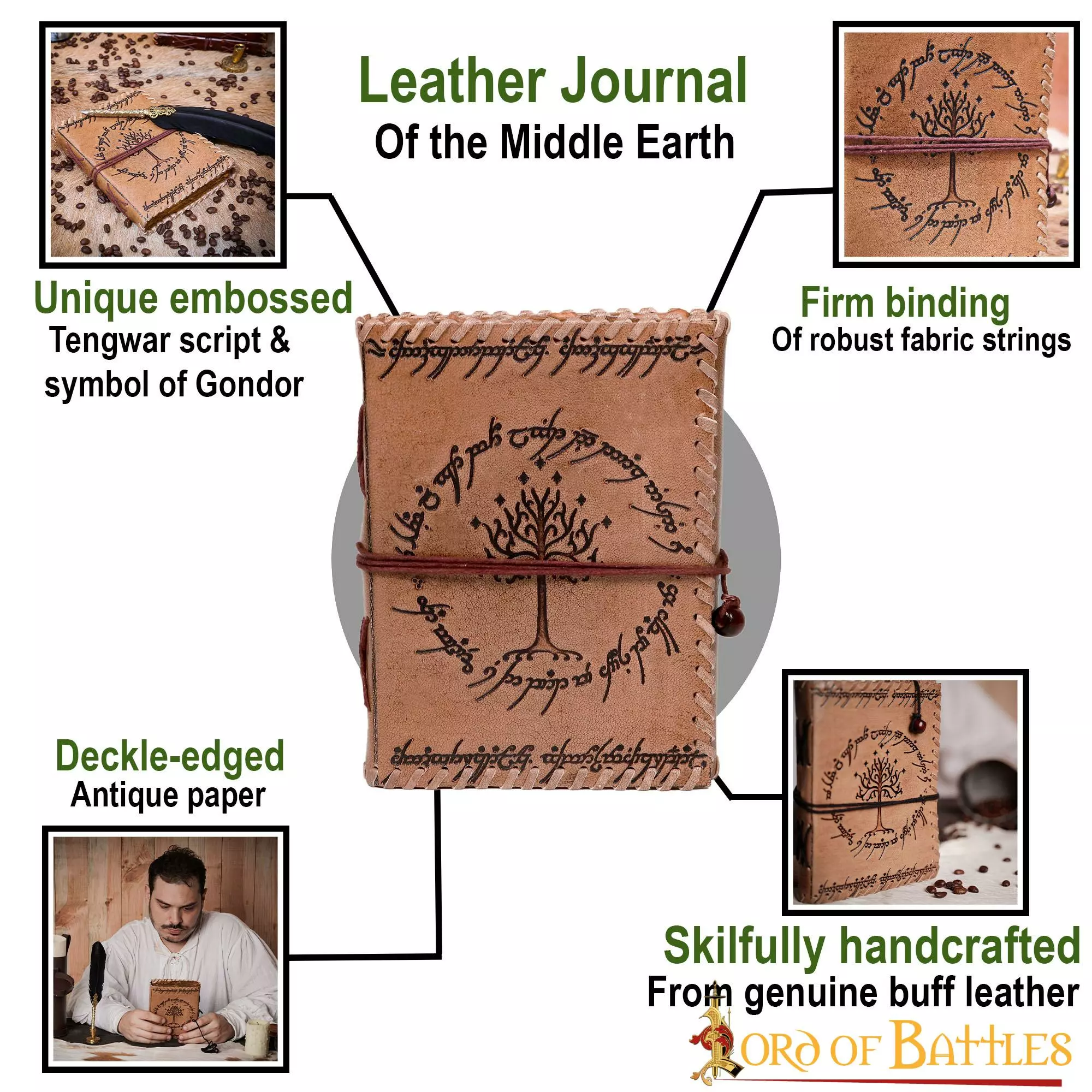 Diario De La Tierra Media Notas De Diario De Cuero Auténtico Hecho A Mano 6 Diario De La Tierra Media Notas De Diario De Cuero Auténtico Hecho A Mano - Imagen 4