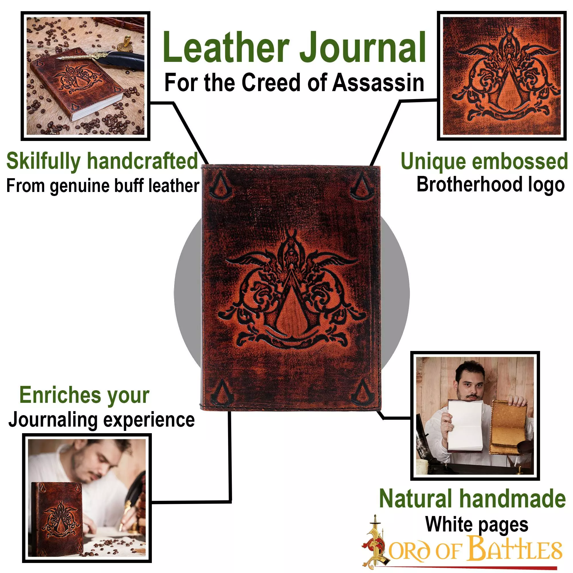 Diario Hecho A Mano Para El Credo De Asesino Notas De Diario De Cuero Genuino 6 Diario Hecho A Mano Para El Credo De Asesino Notas De Diario De Cuero Genuino - Imagen 4