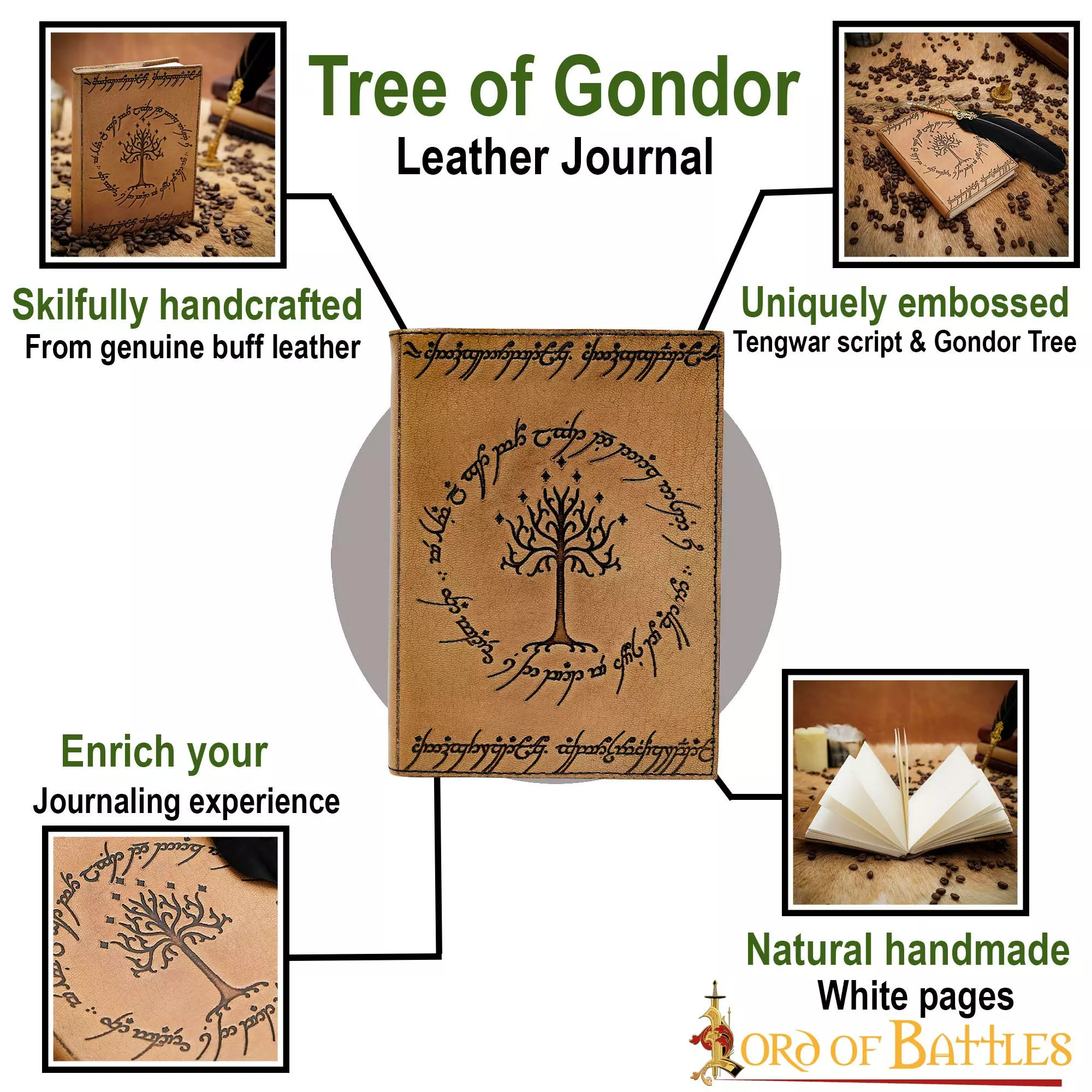 Diario De Cuero Repujado Árbol De Gondor Con Páginas Naturales 6 Diario De Cuero Repujado Árbol De Gondor Con Páginas Naturales - Imagen 4