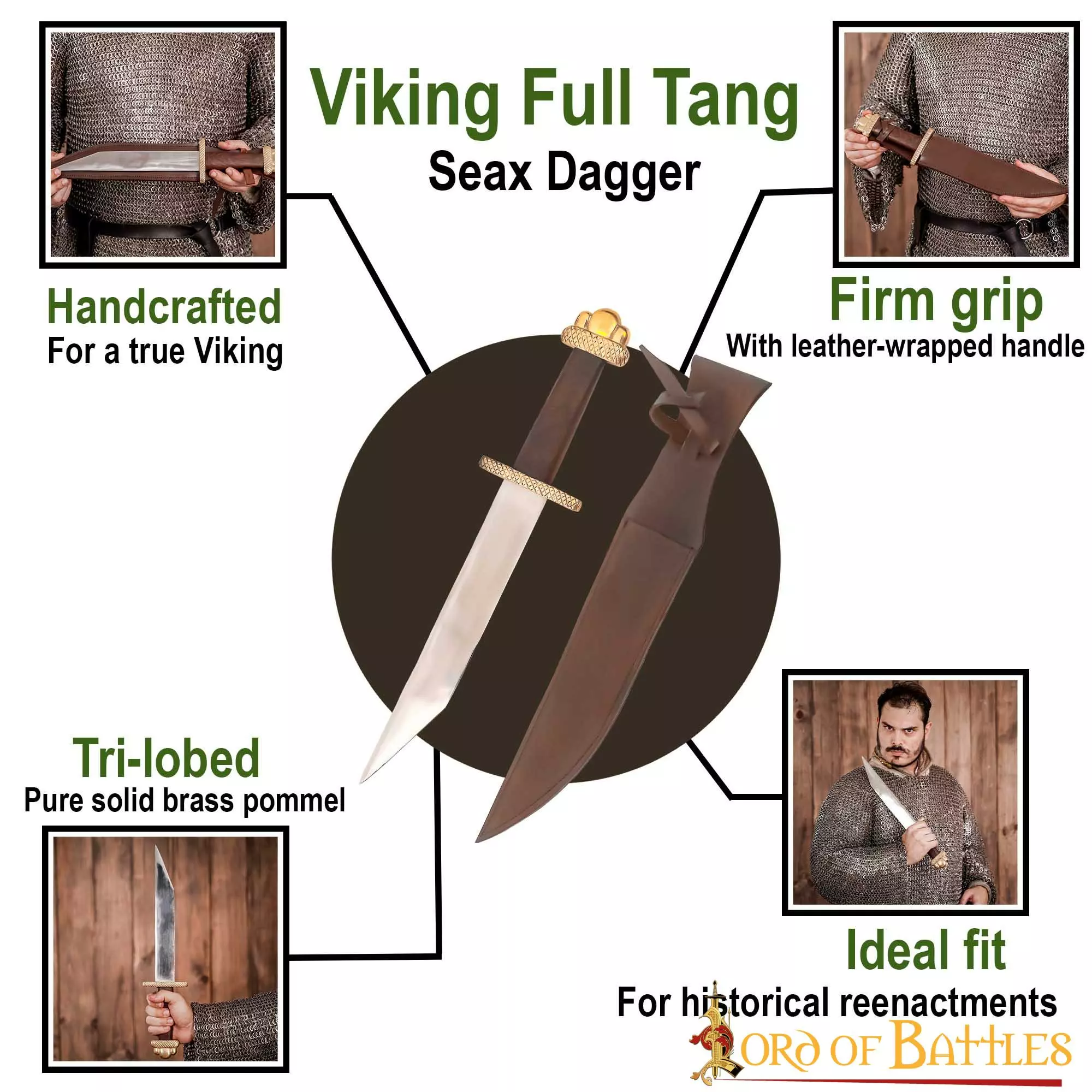 Daga Vikinga Seax Con Vaina De Cuero 6 Daga Vikinga Seax Con Vaina De Cuero - Imagen 4