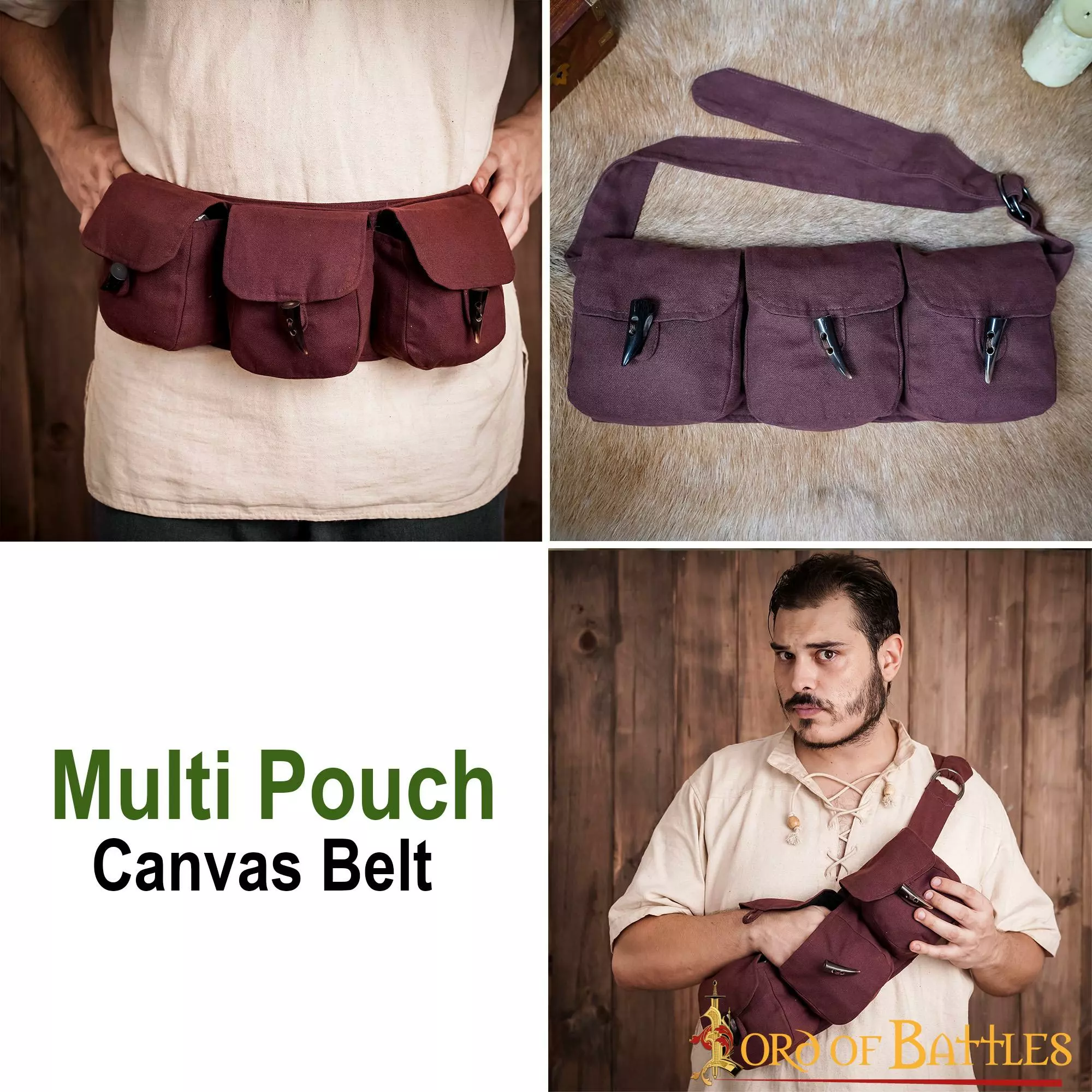 Cinturón Medieval De Lona De Algodón Con Triple Bolsa 8 Cinturón Medieval De Lona De Algodón Con Triple Bolsa - Imagen 6