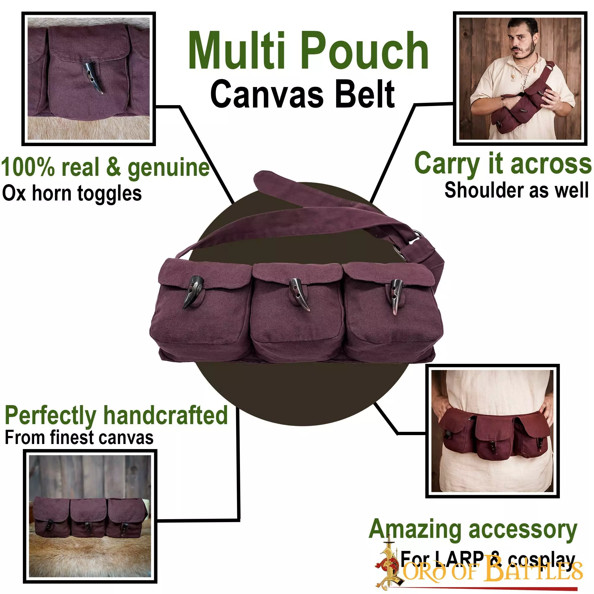 Cinturón Medieval De Lona De Algodón Con Triple Bolsa 7 Cinturón Medieval De Lona De Algodón Con Triple Bolsa - Imagen 5
