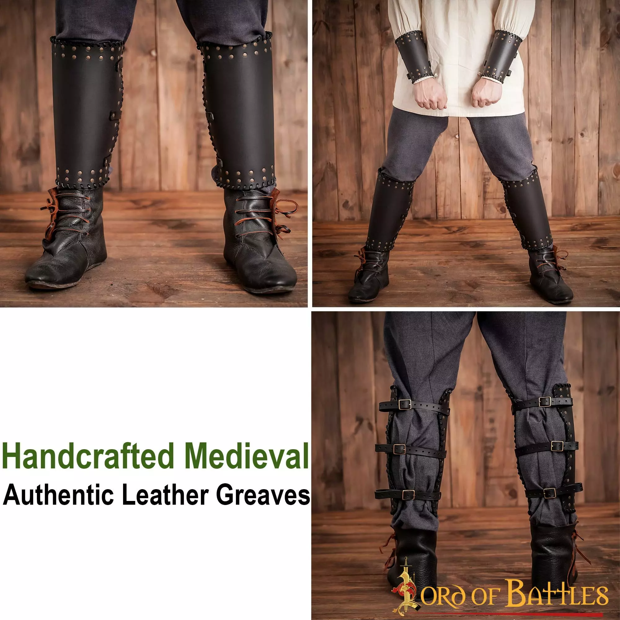 Grebas Vikingas De Cuero Auténtico Con Tachuelas Para Proteger Las Piernas 7 Grebas Vikingas De Cuero Auténtico Con Tachuelas Para Proteger Las Piernas - Imagen 5