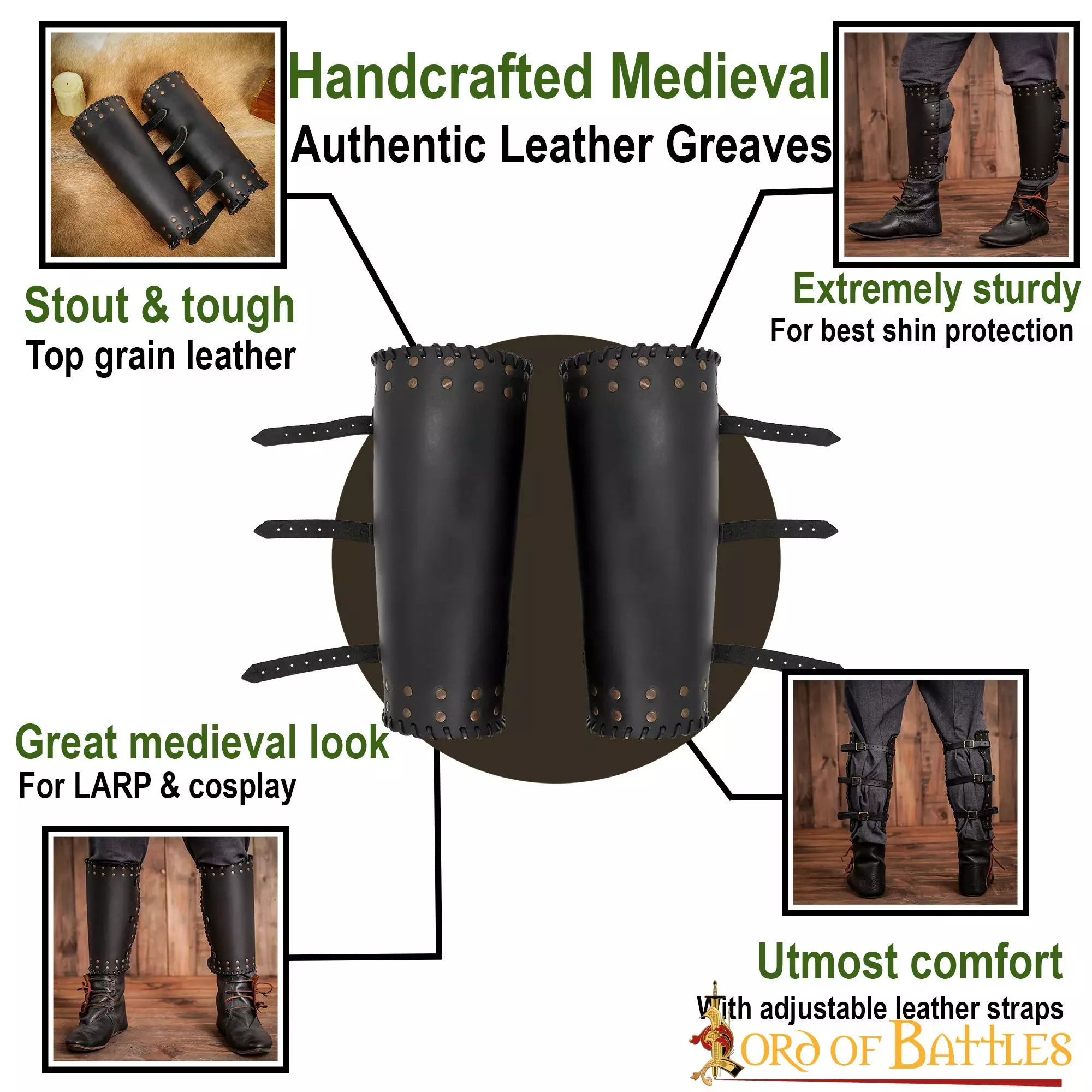 Grebas Vikingas De Cuero Auténtico Con Tachuelas Para Proteger Las Piernas 6 Grebas Vikingas De Cuero Auténtico Con Tachuelas Para Proteger Las Piernas - Imagen 4