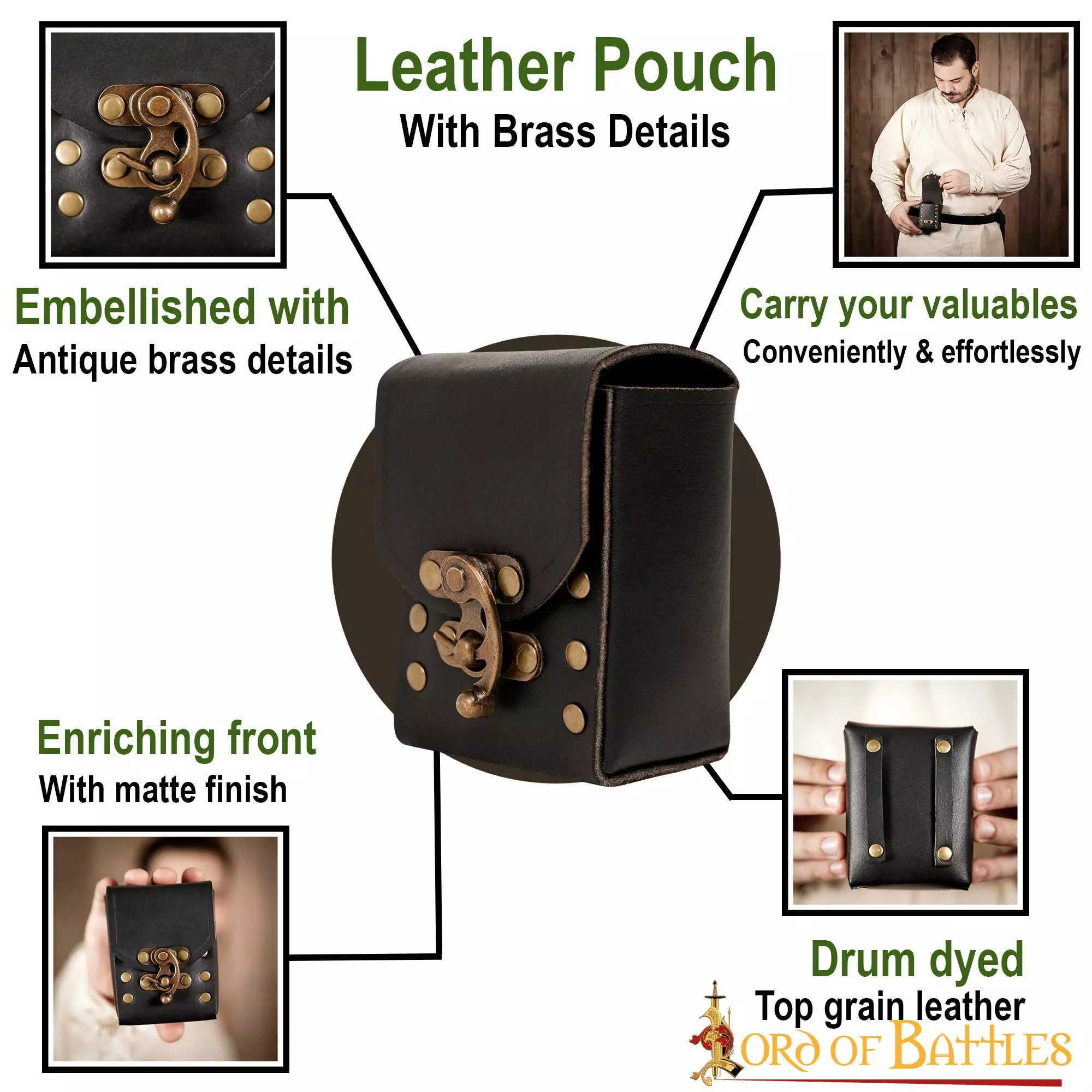 Riñonera Medieval De Cuero Con Detalles De Latón Envejecido 6 Riñonera Medieval De Cuero Con Detalles De Latón Envejecido - Imagen 4