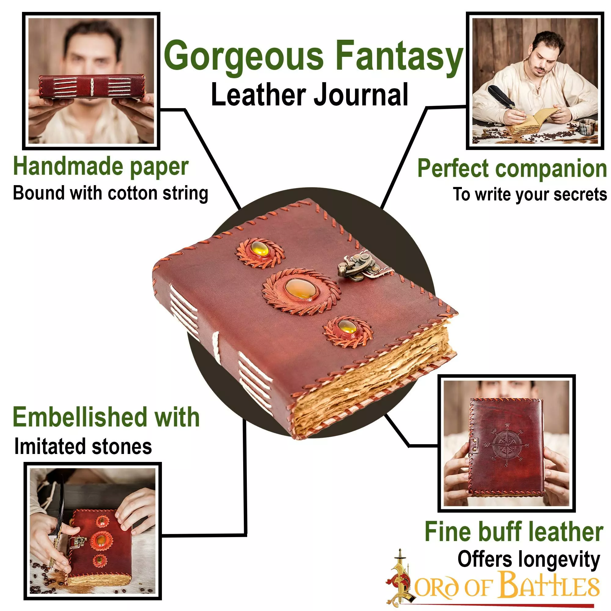 Diario Medieval De Notas De Piel Auténtica Hecho A Mano 6 Diario Medieval De Notas De Piel Auténtica Hecho A Mano - Imagen 4