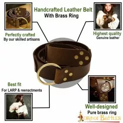 Cinturón De Cuero Hecho A Mano Con Puro Anillo De Latón Macizo Genuine Leathercraft -Armadura Ventas 25883CBR130 pattern 1