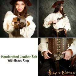 Cinturón De Cuero Hecho A Mano Con Puro Anillo De Latón Macizo Genuine Leathercraft -Armadura Ventas 25883CBR130 pattern 2