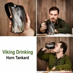 Taza De Cerveza Mighty Wolf Viking Horn Tankard Hecha A Mano Con Auténtico Cuerno De Buey -Armadura Ventas 25884 pattern 2 1
