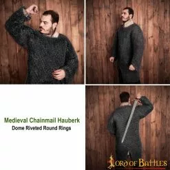Cota De Malla Hauberk Acero Ennegrecido Anillos Redondos Cúpula Remaches Alternando Anillos Planos Sólidos 12 Cota De Malla Hauberk Acero Ennegrecido Anillos Redondos Cúpula Remaches Alternando Anillos Planos Sólidos -Armadura Ventas 258BK pattern2