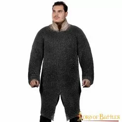 Cota De Malla Hauberk Acero Ennegrecido Anillos Redondos Cúpula Remaches Alternando Anillos Planos Sólidos