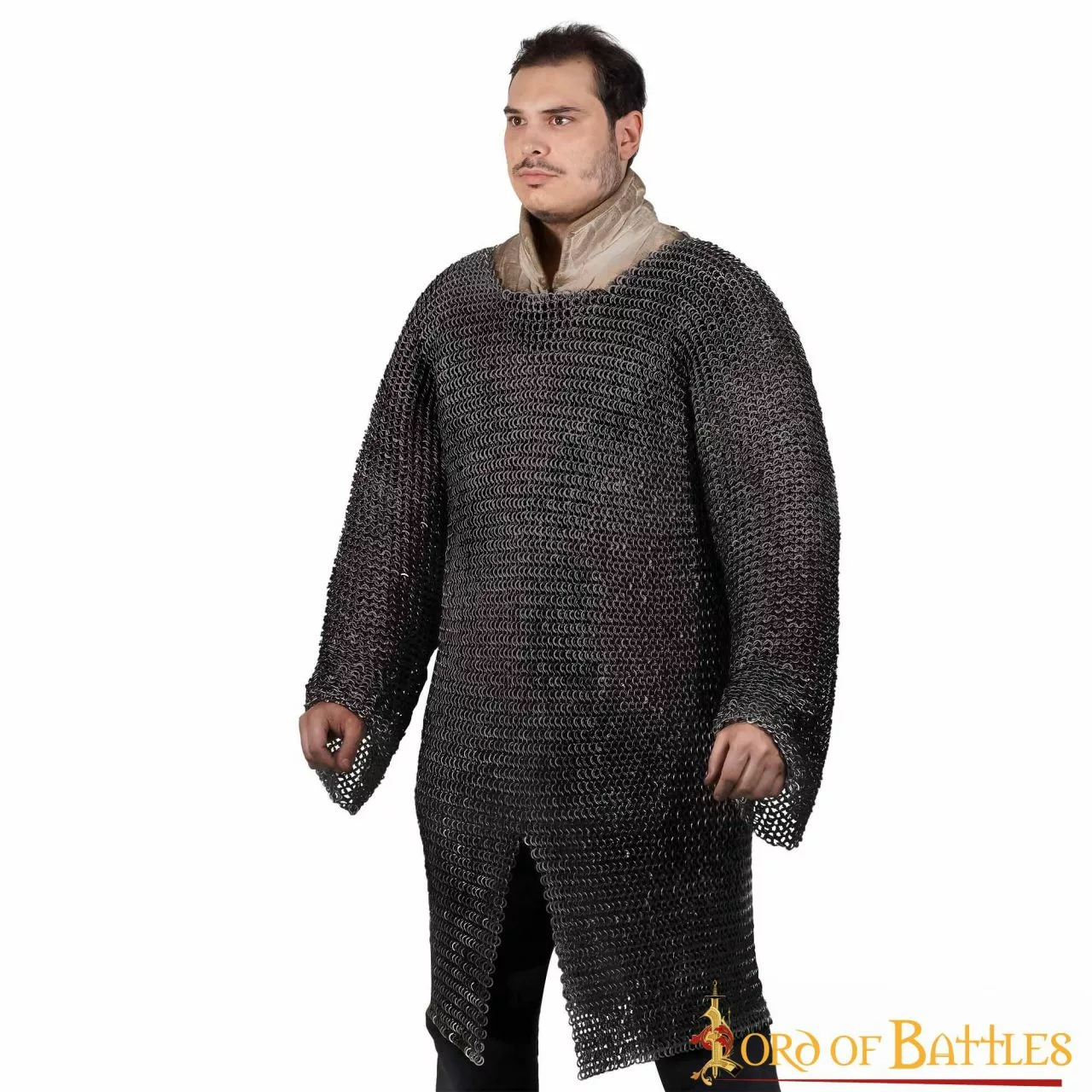 Cota De Malla Hauberk Acero Ennegrecido Anillos Redondos Cúpula Remaches Alternando Anillos Planos Sólidos 4 Cota De Malla Hauberk Acero Ennegrecido Anillos Redondos Cúpula Remaches Alternando Anillos Planos Sólidos - Imagen 2