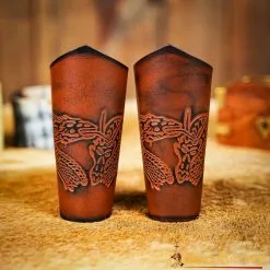 Brazaletes De Cuero Auténtico Con Diseño De Dragón De Fantasía En Relieve