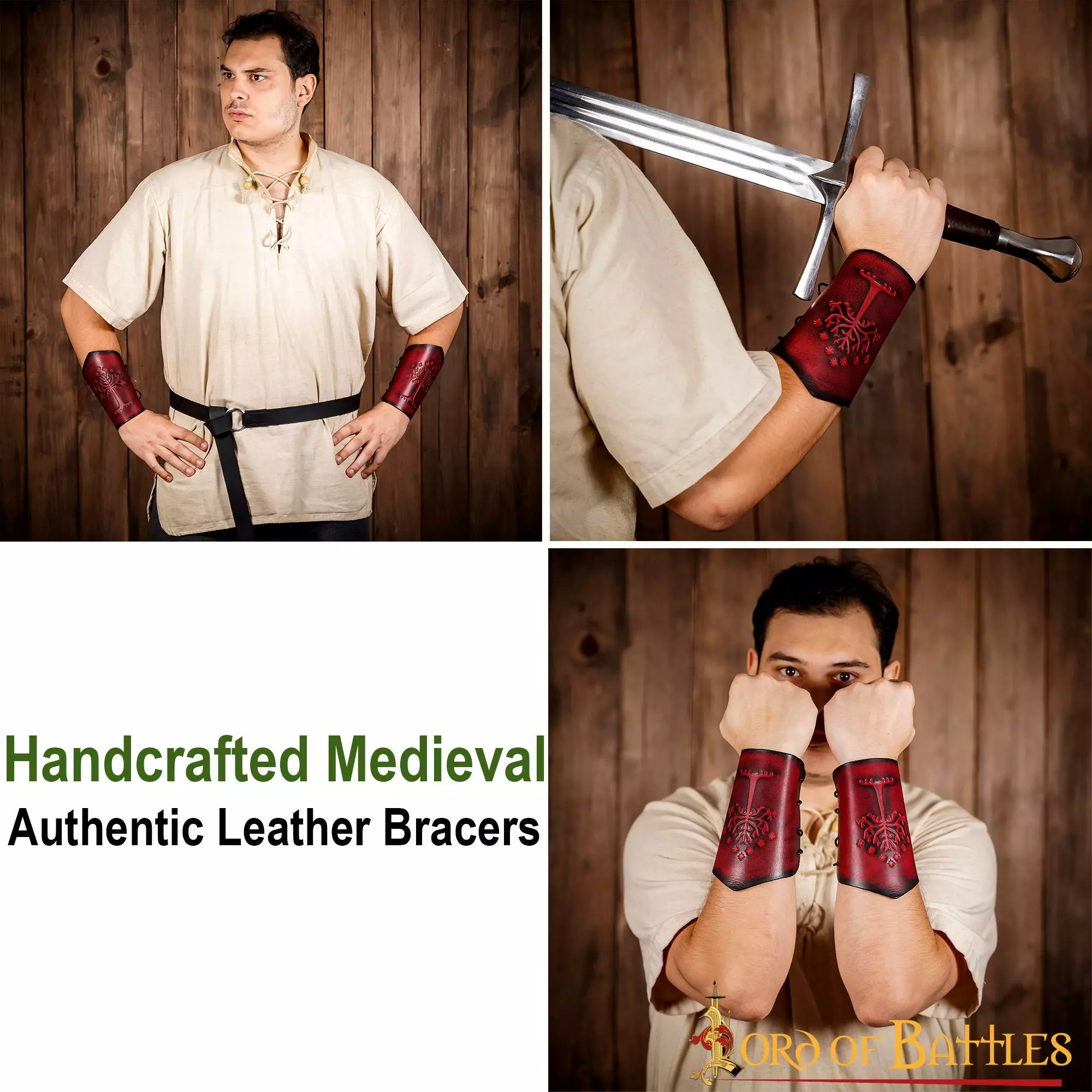 Brazales De Cuero Auténtico Con Motivo Del Árbol De Gondor En Relieve 7 Brazales De Cuero Auténtico Con Motivo Del Árbol De Gondor En Relieve - Imagen 5