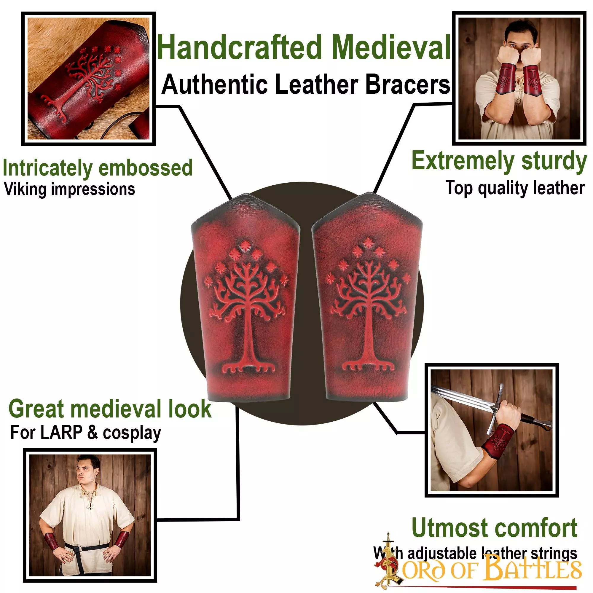 Brazales De Cuero Auténtico Con Motivo Del Árbol De Gondor En Relieve 6 Brazales De Cuero Auténtico Con Motivo Del Árbol De Gondor En Relieve - Imagen 4