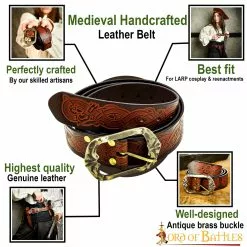 Cinturón Vikingo De Cuero Repujado Hecho A Mano Con Hebilla De Latón Antiguo -Armadura Ventas 25909 pattern1