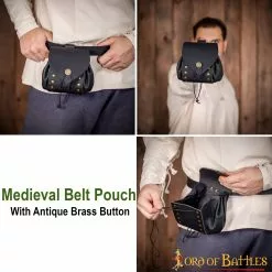 Riñonera Medieval De Cuero Con Botón De Latón Antiguo -Armadura Ventas 25910BK pattern 2