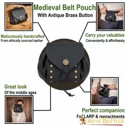 Riñonera Medieval De Cuero Con Botón De Latón Antiguo -Armadura Ventas 25910BK pattern1