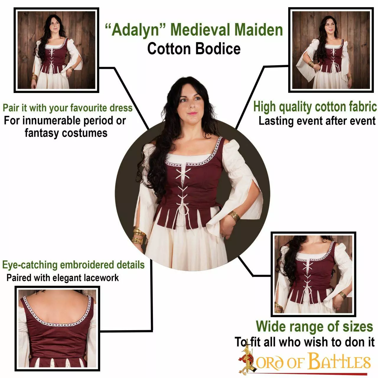 Corpiño De Algodón "Adalyn" Doncella Medieval 6 Corpiño De Algodón "Adalyn" Doncella Medieval - Imagen 4