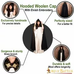 Capa élfica De Lana Con Capucha Y Cierre De Latón Puro -Armadura Ventas 25964 pattern1