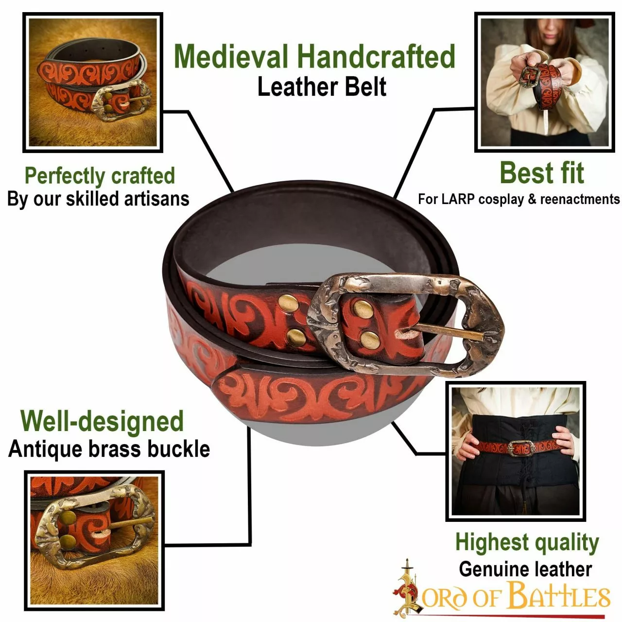 Cinturón Medieval De Cuero Auténtico Hecho A Mano 6 Cinturón Medieval De Cuero Auténtico Hecho A Mano - Imagen 4