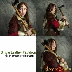 Pauldron Vikingo único De Cuero Con Relieve De Yggdrasil Mjolnir -Armadura Ventas 26026 hombrera roja patern2