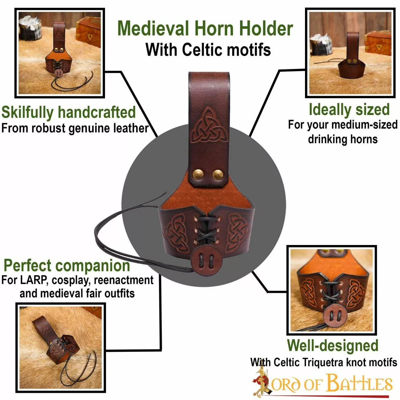 Soporte De Cuerno Artesanal Con Diseño De Nudo Celta En Relieve 6 Soporte De Cuerno Artesanal Con Diseño De Nudo Celta En Relieve - Imagen 4
