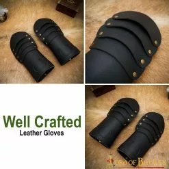 Guantes Medievales De Cuero Remachado De Latón Hechos A Mano De Cuero Genuino -Armadura Ventas 26098BK pattern 2 1