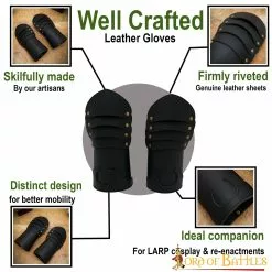 Guantes Medievales De Cuero Remachado De Latón Hechos A Mano De Cuero Genuino -Armadura Ventas 26098BK pattern1 1 1