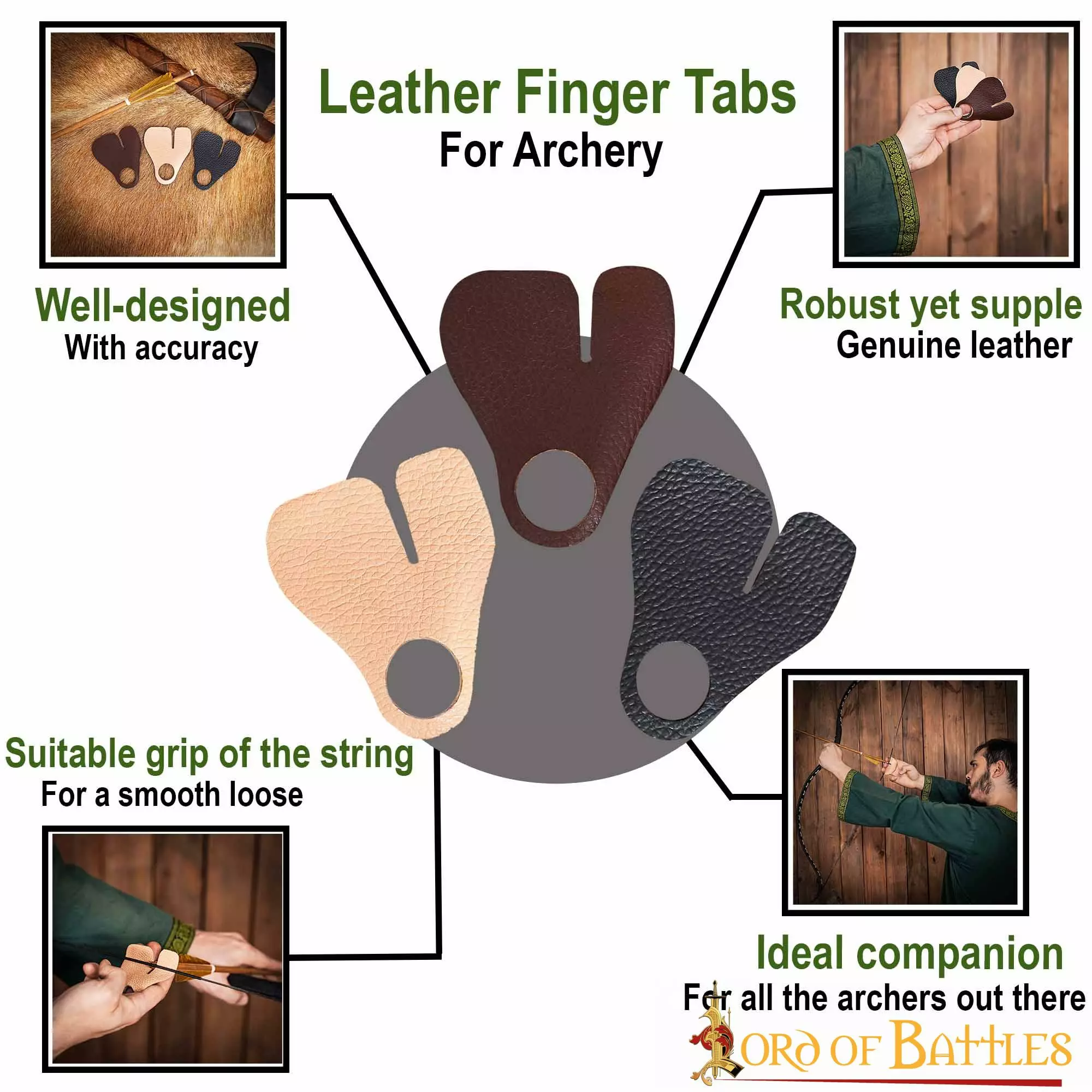 Juego De 3 Lengüetas / Protectores De Dedos De Cuero Auténtico Para Tiro Con Arco 7 Juego De 3 Lengüetas / Protectores De Dedos De Cuero Auténtico Para Tiro Con Arco - Imagen 5