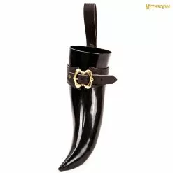 Mythrojan THE LOYAL SOLDIER - Viking Drinking Horn With Brown Leather Holder Authentic Medieval Inspired Viking Wine/Mead Mug - Polished Finish -Armadura Ventas 3 3 5