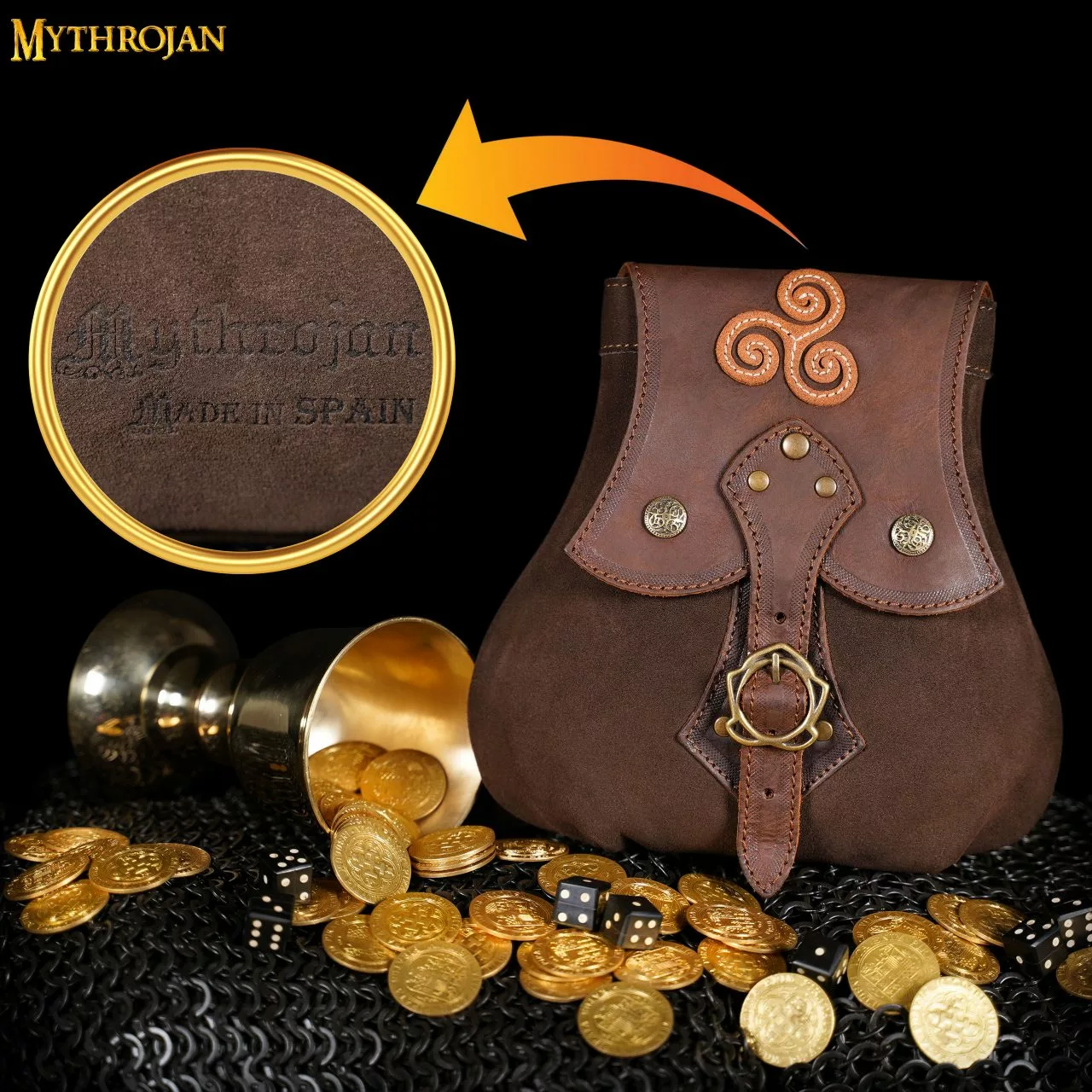 MYTHROJAN "STALWART WARRIOR" BOLSA DE CUERO Para LARP, Cosplay Medieval SCA Marrón, 8"×8 8 MYTHROJAN "STALWART WARRIOR" BOLSA DE CUERO Para LARP, Cosplay Medieval SCA Marrón, 8"×8 - Imagen 6