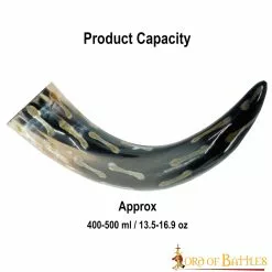 Cuerno Medieval Vikingo Para Beber Con Motas Carbonizadas Cuerno De Buey Auténtico Hecho A Mano -Armadura Ventas 3 4 3