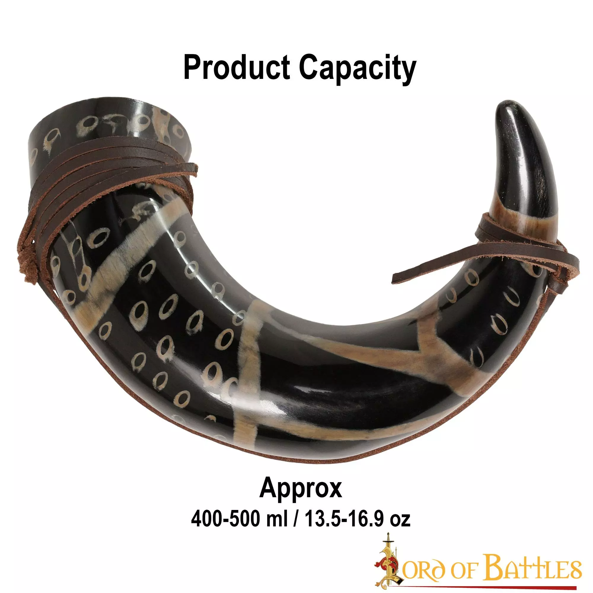 Cuerno Para Beber Con Motas Carbonizadas Y Cordón De Cuero Cuerno De Buey Auténtico Hecho A Mano 5 Cuerno Para Beber Con Motas Carbonizadas Y Cordón De Cuero Cuerno De Buey Auténtico Hecho A Mano - Imagen 3