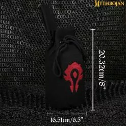 Mythrojan "For The Horde" Bolsa De Lana Con Cordón Para Cinturón: Monedero Accesorio Para Disfraces, Negro, 8"×6.5" -Armadura Ventas 3 DSC06096 1