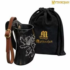 Mythrojan Viking Drinking Tankard Con Hebilla Medieval Correa De Cuero Taza De Vino Cerveza Hidromiel 600ml - Acabado Pulido