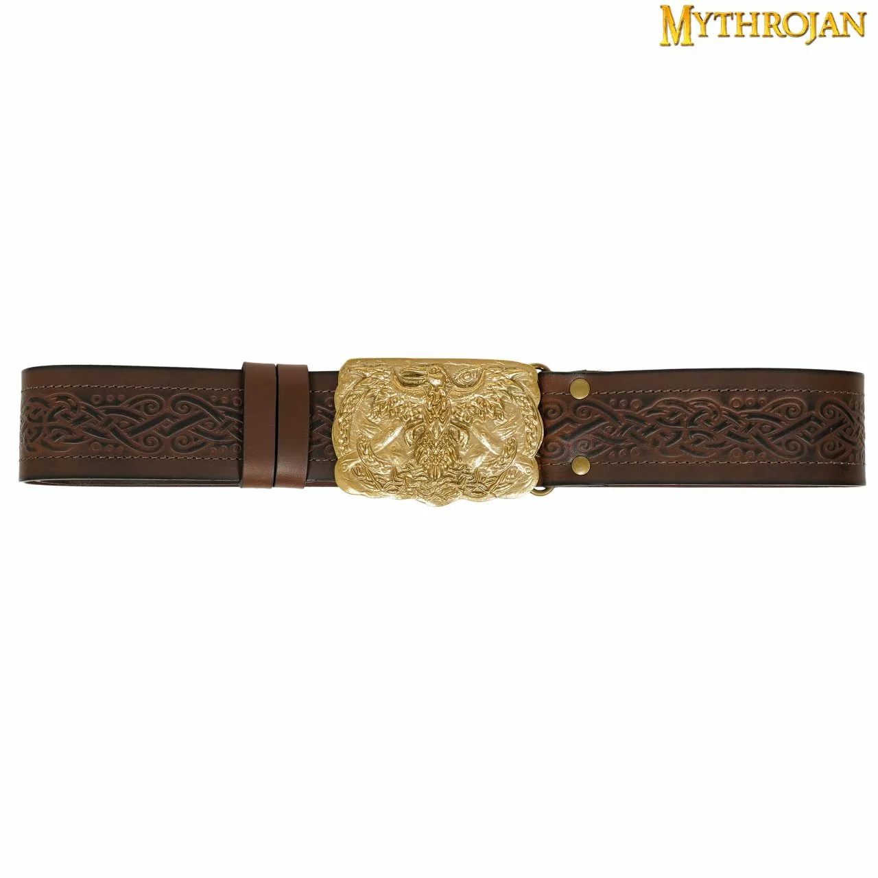Mythrojan URBAN VIKING BELT WITH ODIN RAVEN SOLID BRASS BUCKLE & Embossed Real Leather 3 Mythrojan URBAN VIKING BELT WITH ODIN RAVEN SOLID BRASS BUCKLE & Embossed Real Leather