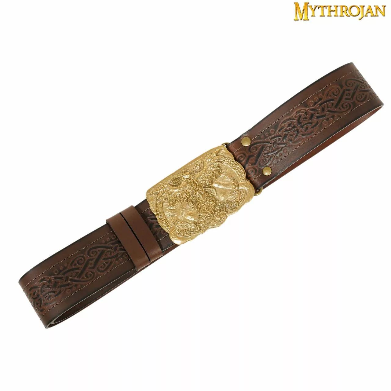 Mythrojan URBAN VIKING BELT WITH ODIN RAVEN SOLID BRASS BUCKLE & Embossed Real Leather 4 Mythrojan URBAN VIKING BELT WITH ODIN RAVEN SOLID BRASS BUCKLE & Embossed Real Leather - Imagen 2