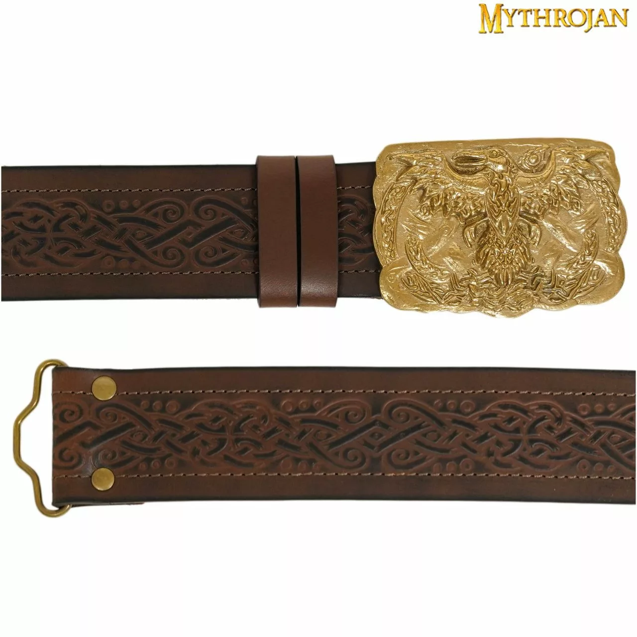 Mythrojan URBAN VIKING BELT WITH ODIN RAVEN SOLID BRASS BUCKLE & Embossed Real Leather 5 Mythrojan URBAN VIKING BELT WITH ODIN RAVEN SOLID BRASS BUCKLE & Embossed Real Leather - Imagen 3