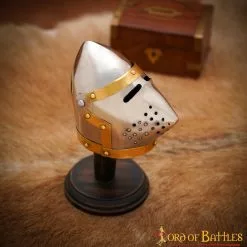 Minicasco Decorativo De Bascinet Con Acabado Cromado Y Soporte De Madera 13 Minicasco Decorativo De Bascinet Con Acabado Cromado Y Soporte De Madera -Armadura Ventas 3109CH20 4