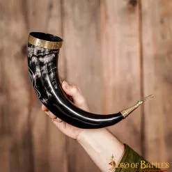 Troll Cross Viking Drinking Horn Con Accesorios De Latón Puro Cuerno De Buey Auténtico Hecho A Mano -Armadura Ventas 4 107