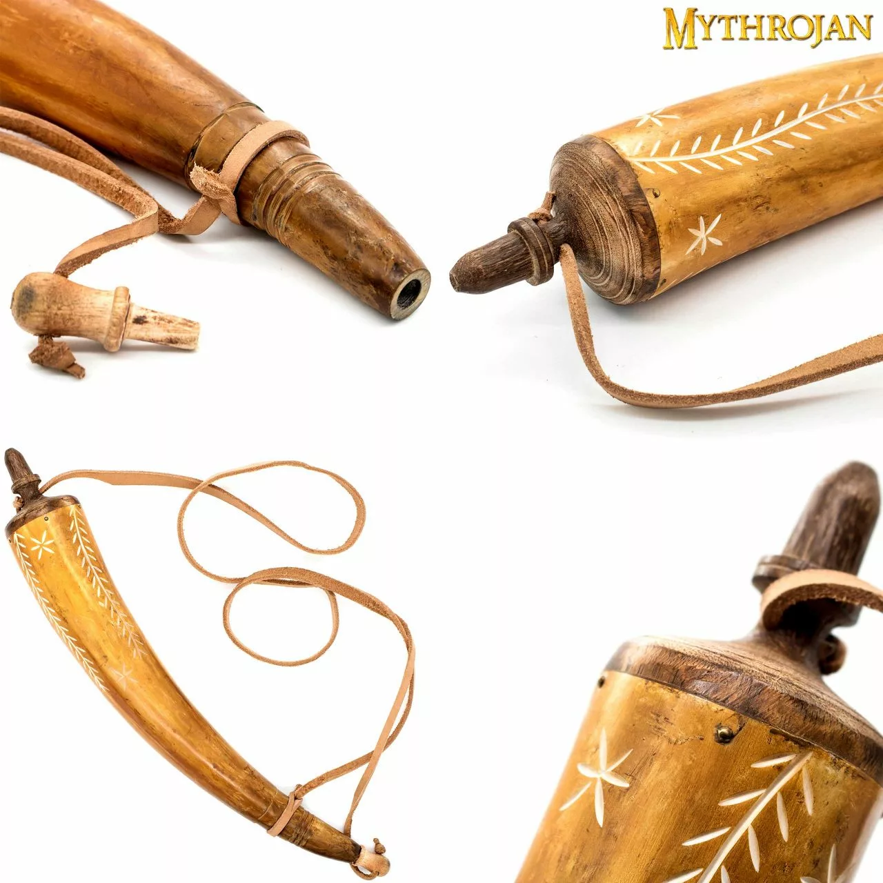 Mythrojan 14″Tallado A Mano Cuerno De Pólvora Con Correa De Cuero Para La Guerra Civil Re-Enactment Pólvora Negro - Mountain Man Reenactment - Color Beige Con Bolsa De M 5 Mythrojan 14″Tallado A Mano Cuerno De Pólvora Con Correa De Cuero Para La Guerra Civil Re-Enactment Pólvora Negro - Mountain Man Reenactment - Color Beige Con Bolsa De M - Imagen 3