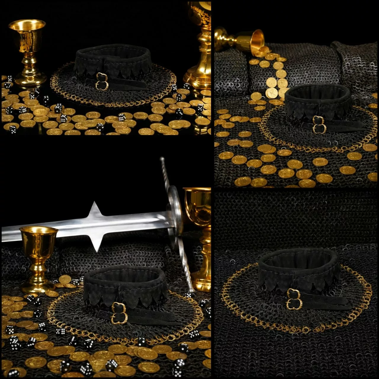 Mythrojan RIVETED CHAINMAIL STANDARD "El Caballero Negro Gorget": Remaches Redondos De Aro Plano De 9 Mm (Alt) Con Forro Acolchado De Ante Negro Y Bordes De Latón Macizo 4 Mythrojan RIVETED CHAINMAIL STANDARD "El Caballero Negro Gorget": Remaches Redondos De Aro Plano De 9 Mm (Alt) Con Forro Acolchado De Ante Negro Y Bordes De Latón Macizo - Imagen 2