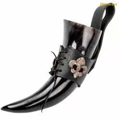 Mythrojan THE KNIGHT OF REALM Cuerno Para Beber Vikingo Con Soporte De Cuero Negro Auténtica Taza Vikinga Inspirada En La Edad Media - Acabado Pulido -Armadura Ventas 4 5