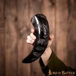 Cuerno Para Beber Con Diseño De Vides Grabado Hecho A Mano Con Auténtico Cuerno De Buey -Armadura Ventas 4 9 2