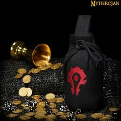 Mythrojan "For The Horde" Bolsa De Lana Con Cordón Para Cinturón: Monedero Accesorio Para Disfraces, Negro, 8"×6.5" -Armadura Ventas 4 DSC06369 1